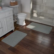 Hastings Home 2-piece Bathroom Rug Set, Memory Foam Mats, Jacquard Fleece Non-Slip Absorbent Runner, Platinum 600462YZL